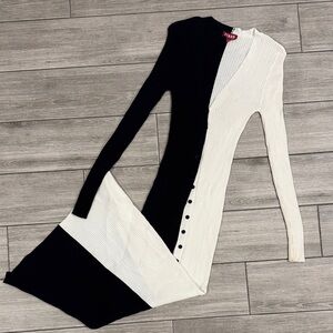 STAUD Black and Cream Long Sleeve Dress